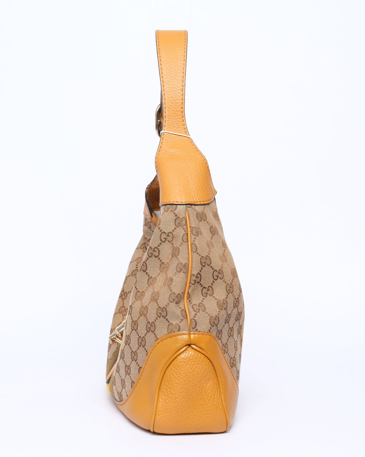 Gucci Beige & Yellow Canvas Leather Monogram Jackie Shoulder Bag