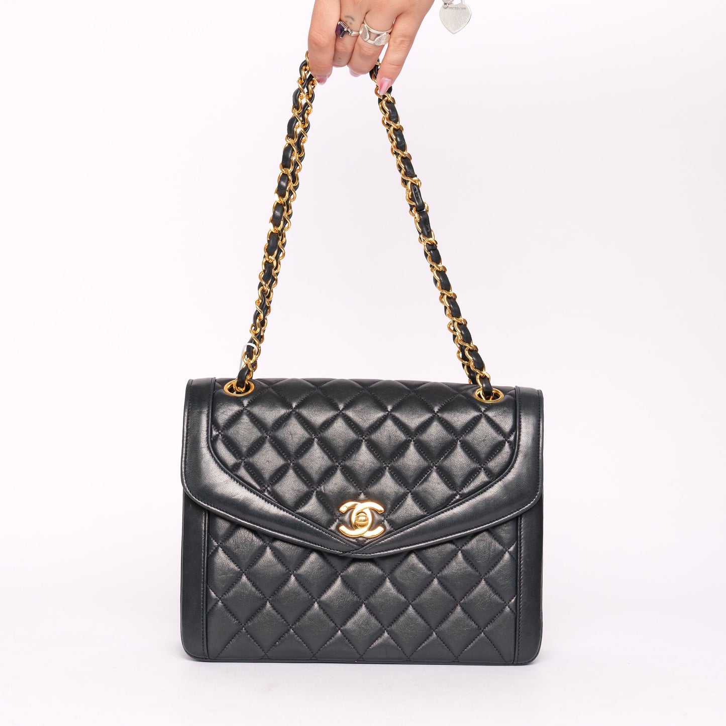 Chanel Black 24KGP Matelassé Lambskin Flap Bag