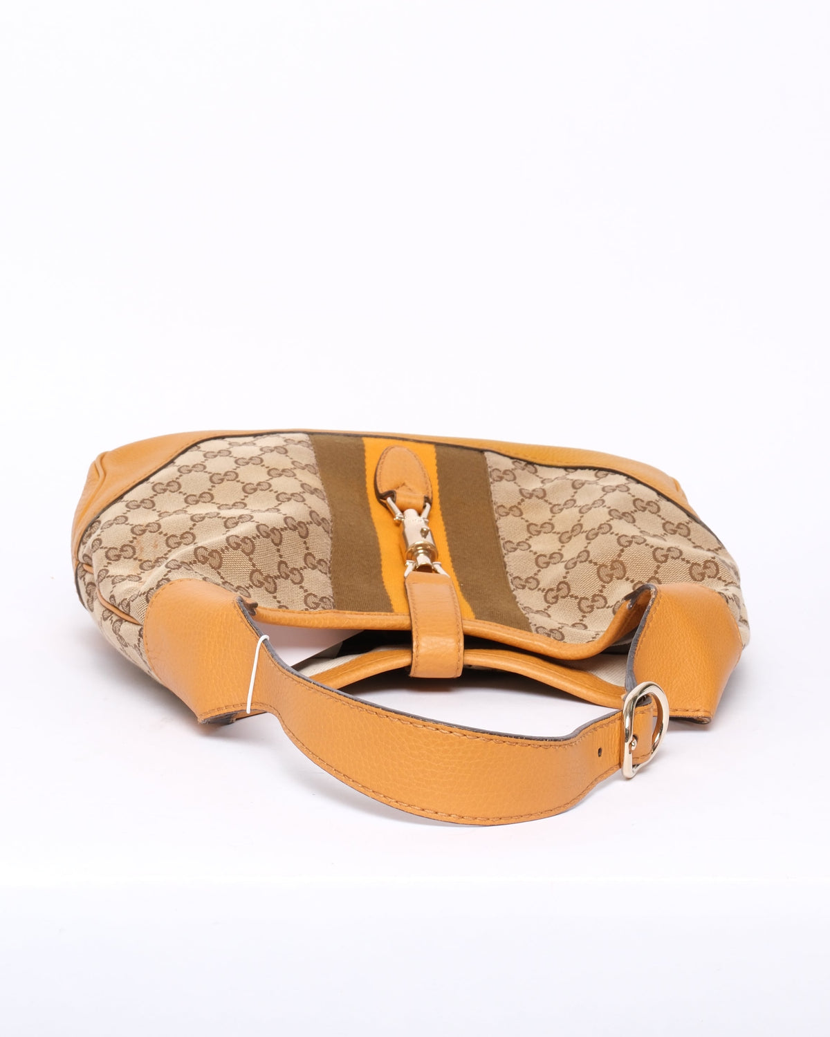 Gucci Beige & Yellow Canvas Leather Monogram Jackie Shoulder Bag