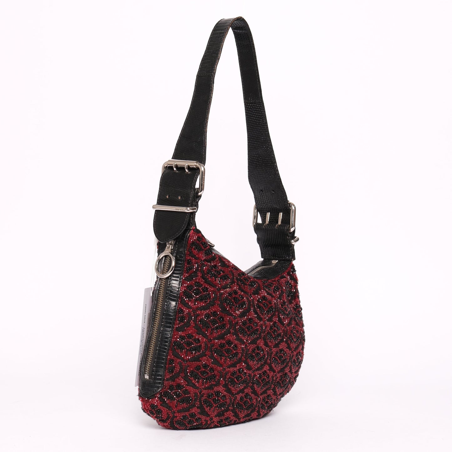 RARE Fendi Red Beaded Floral Oyster Bag w/ Lizard Trim