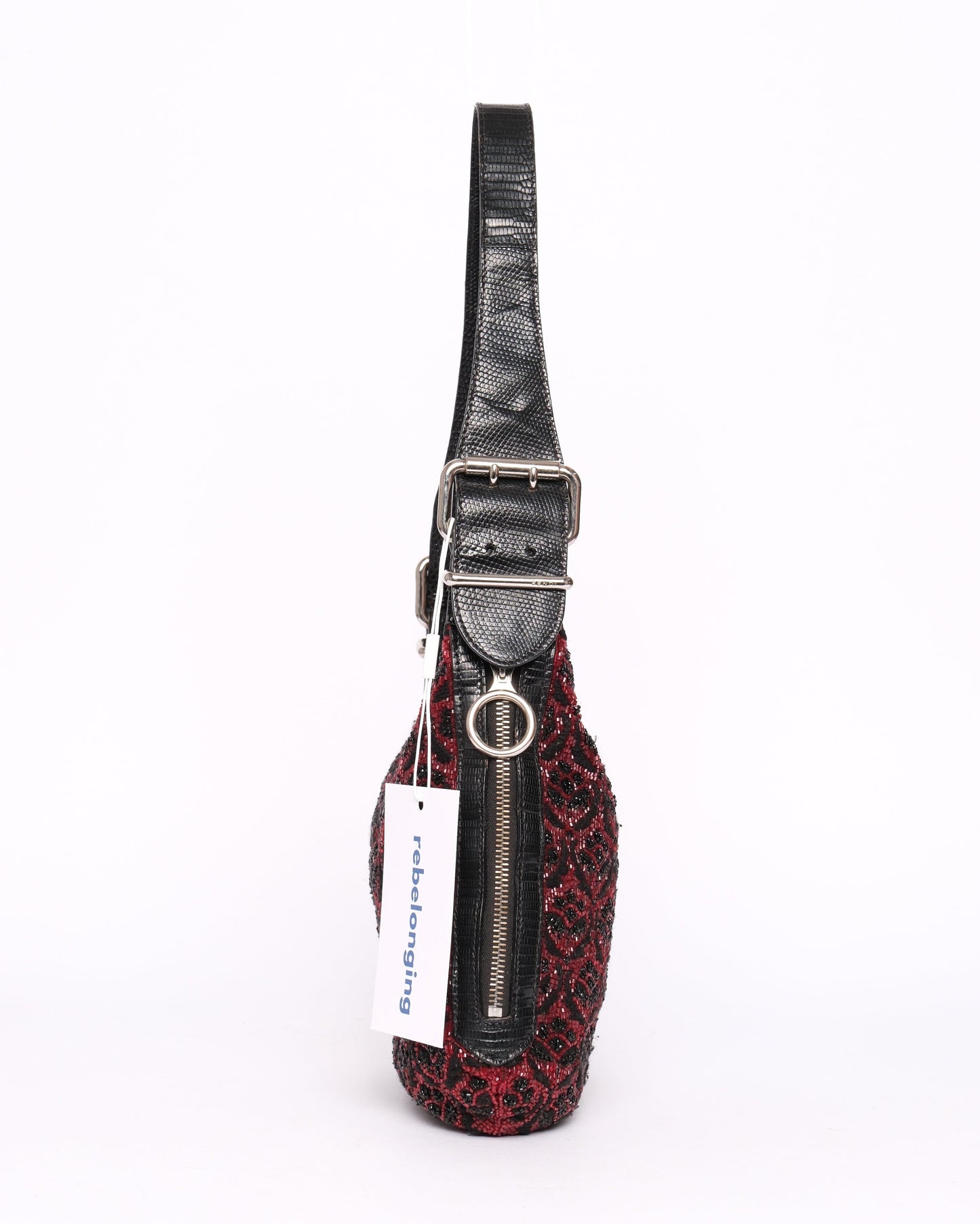 RARE Fendi Red Beaded Floral Oyster Bag w/ Lizard Trim