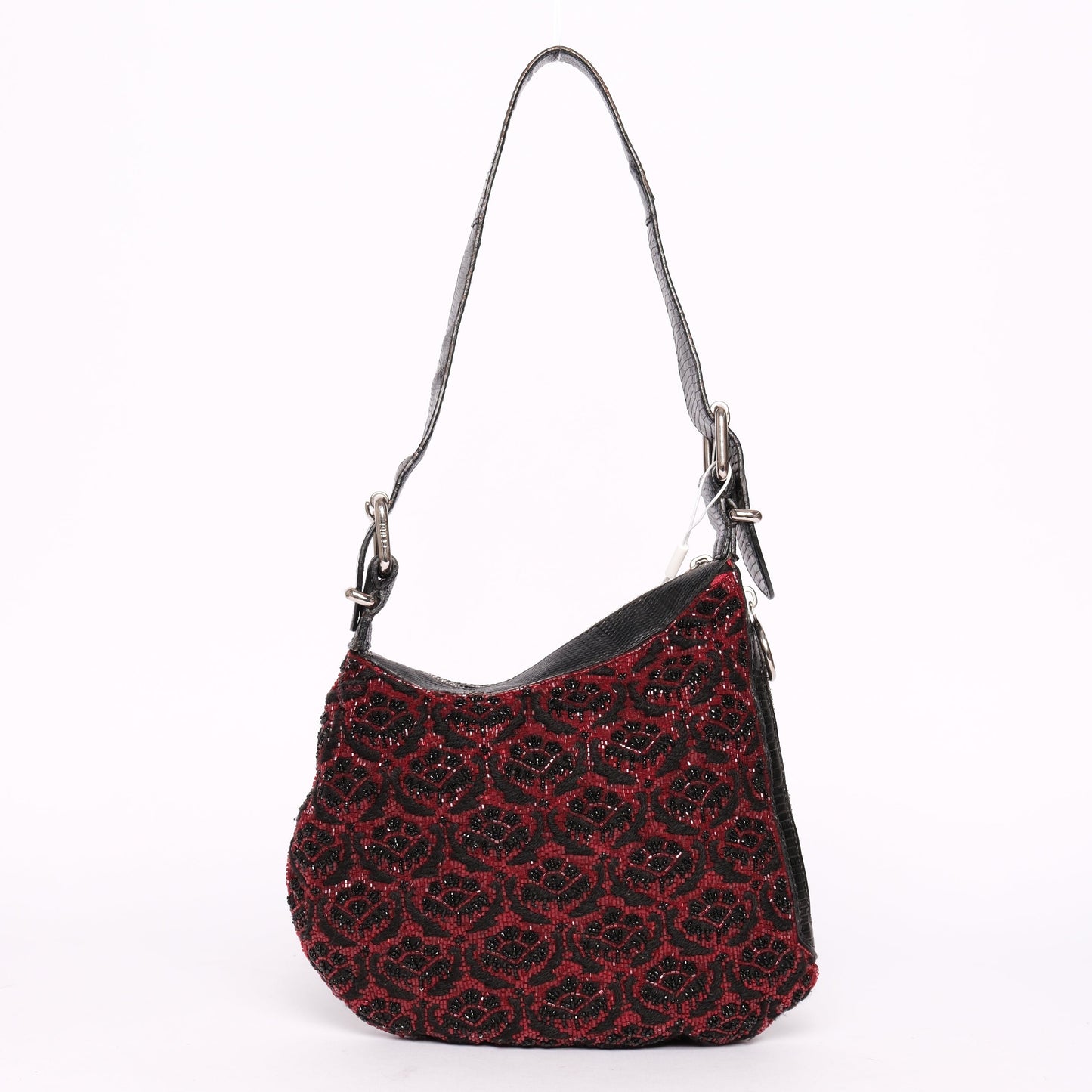 RARE Fendi Red Beaded Floral Oyster Bag w/ Lizard Trim