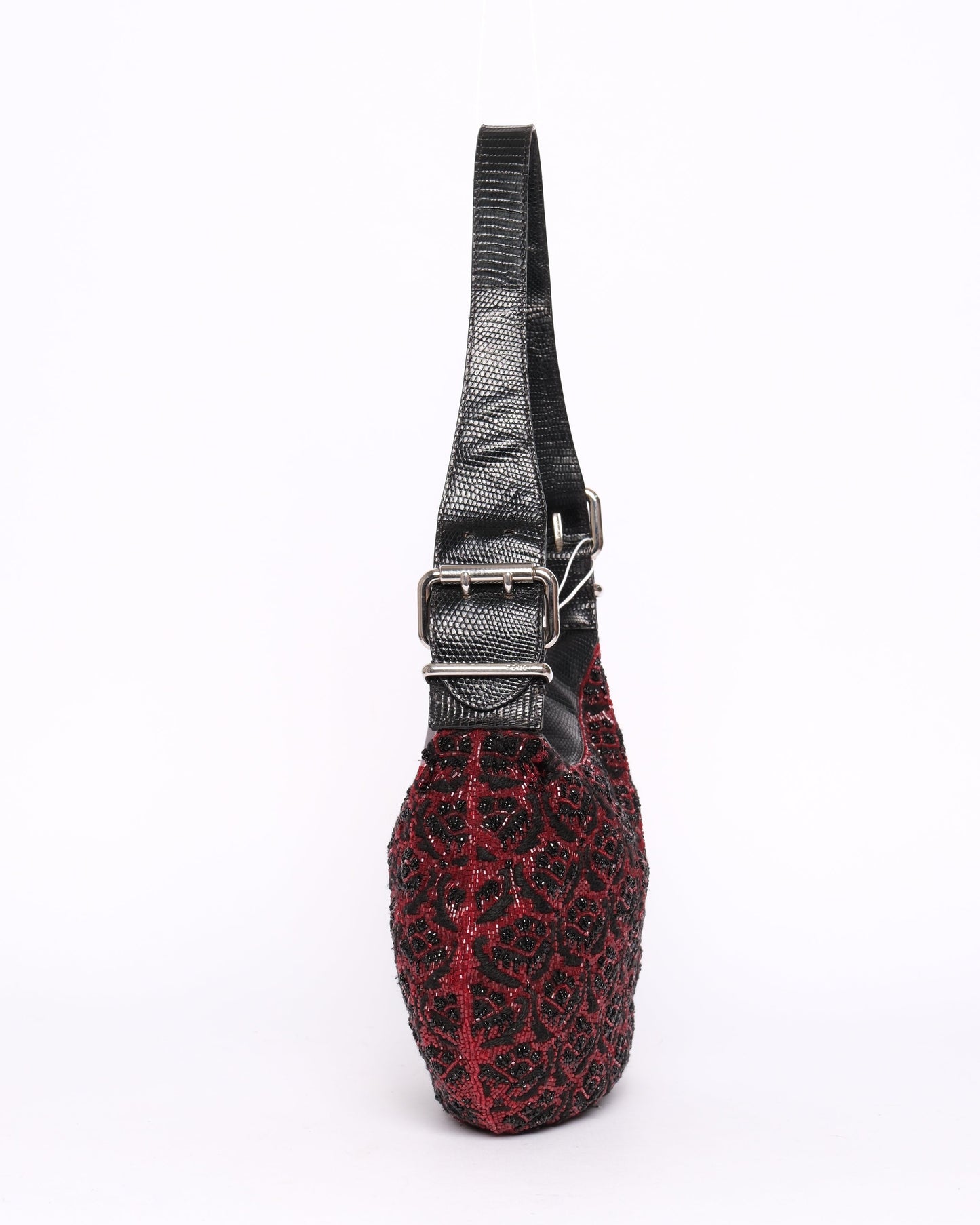 RARE Fendi Red Beaded Floral Oyster Bag w/ Lizard Trim