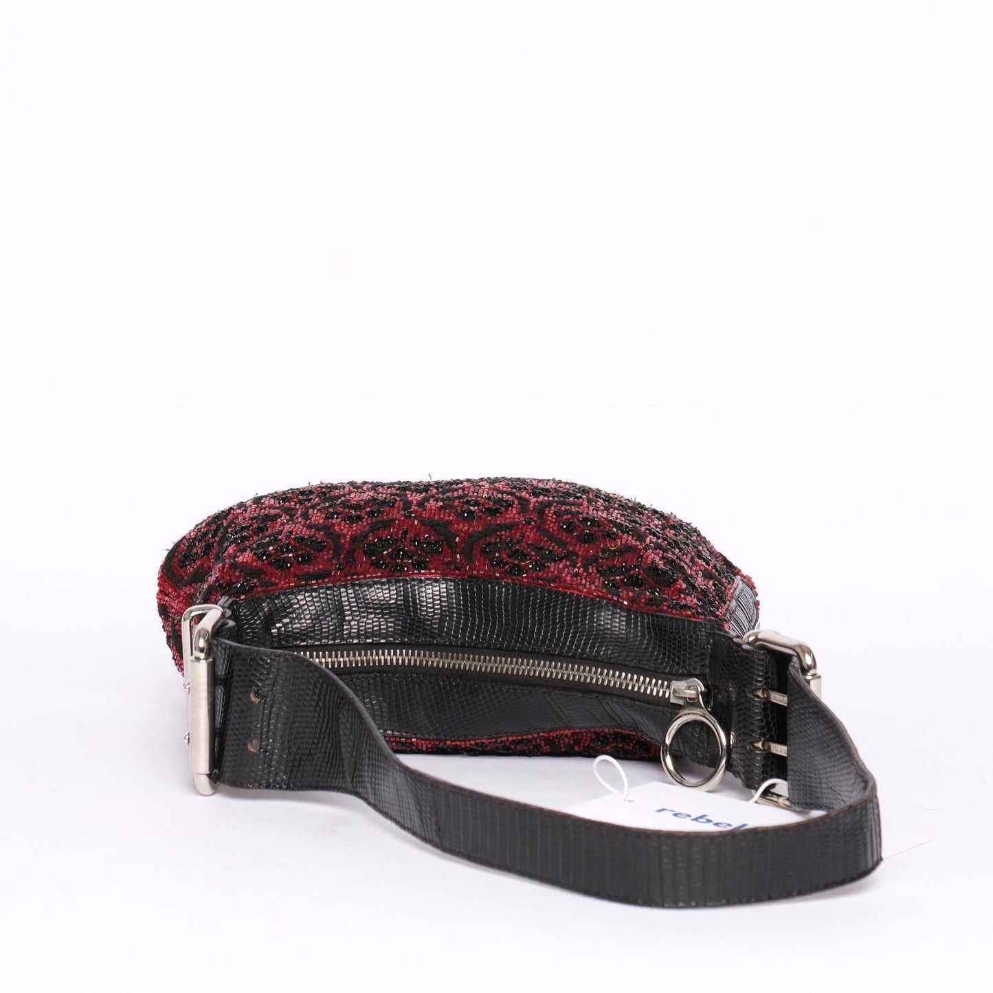 RARE Fendi Red Beaded Floral Oyster Bag w/ Lizard Trim