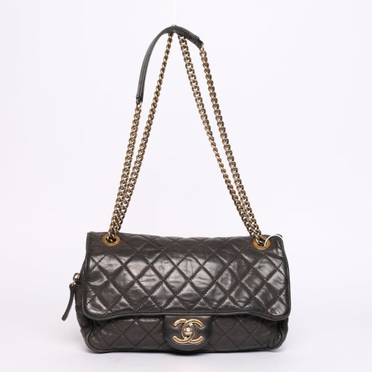 Chanel Dark Gray Lambskin Leather Quilted Flap GHW