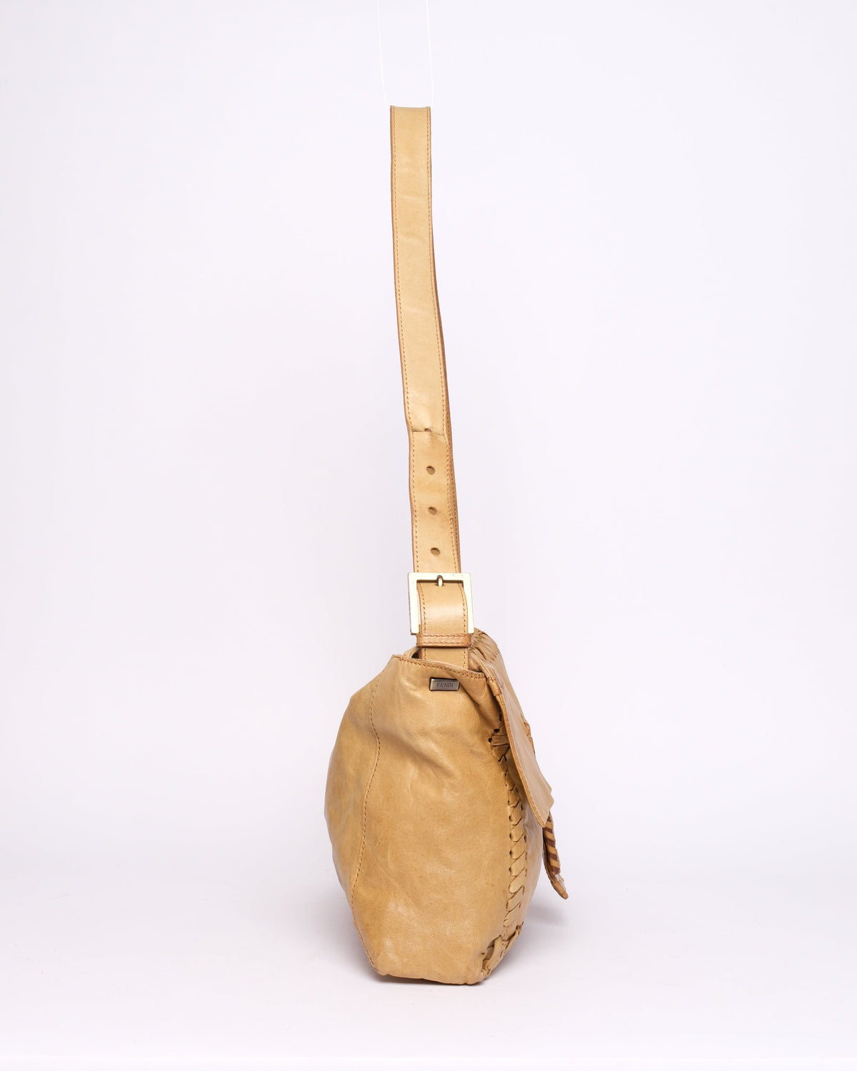 Fendi Beige Leather Stitch Jumbo Baguette