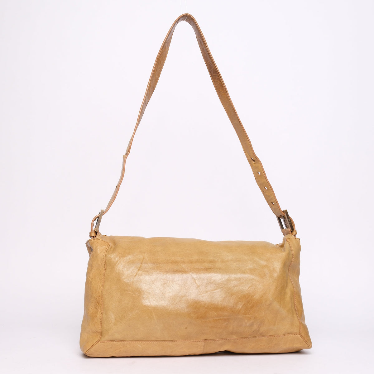 Fendi Beige Leather Stitch Jumbo Baguette