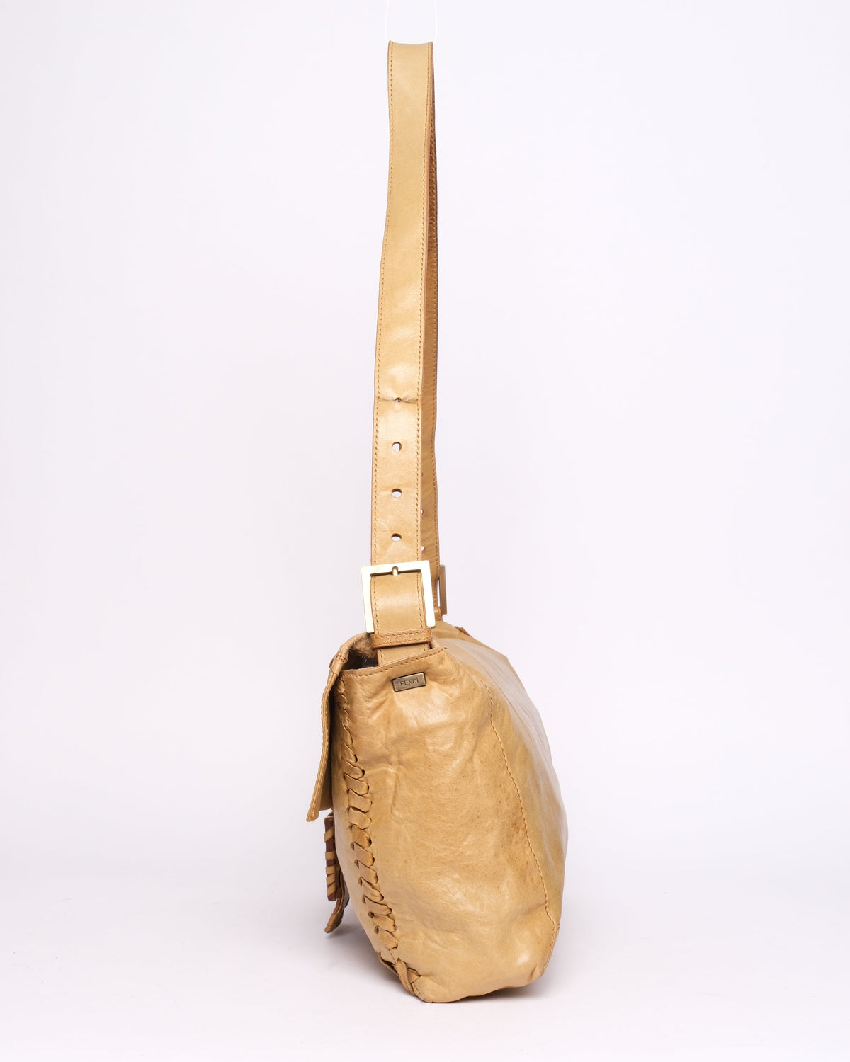 Fendi Beige Leather Stitch Jumbo Baguette