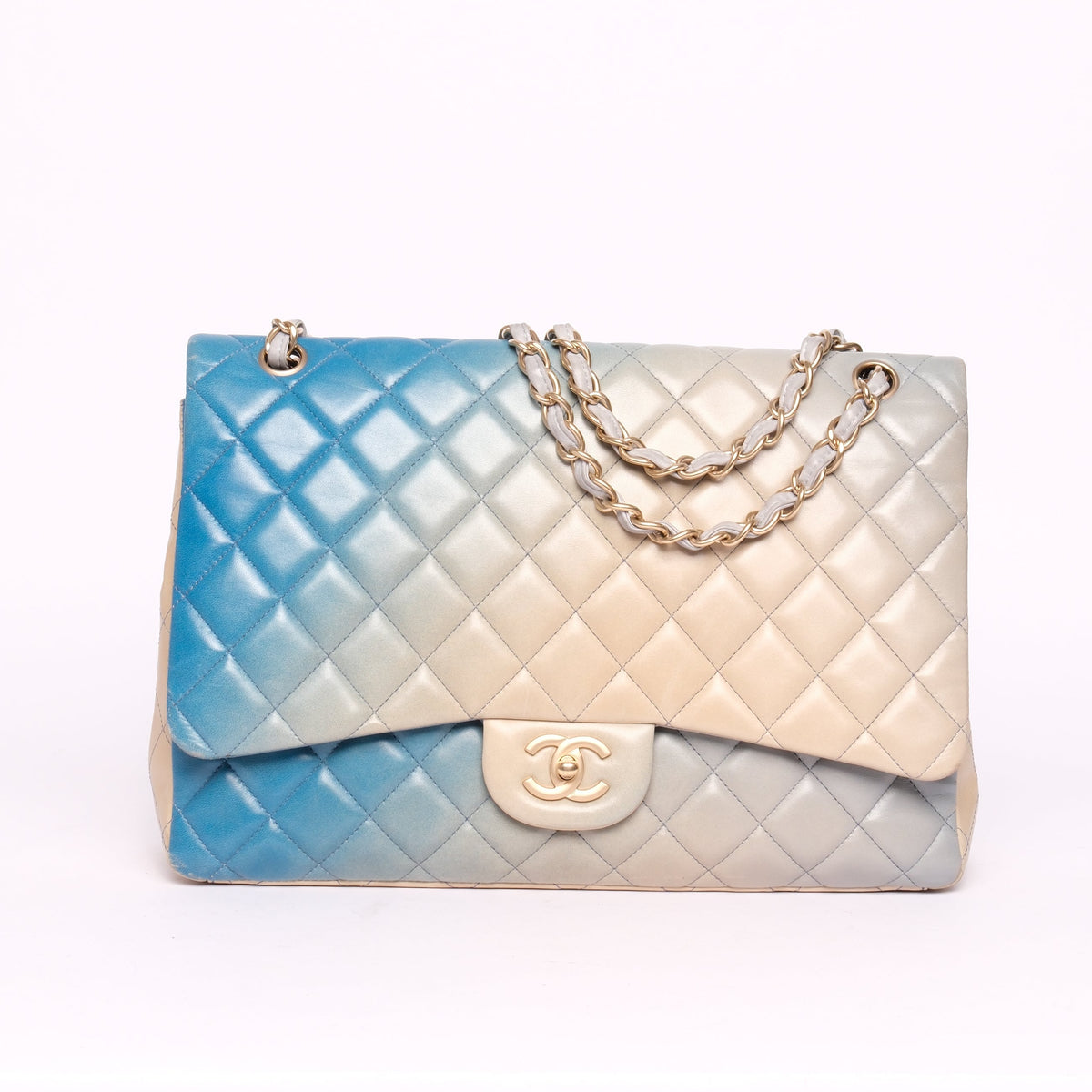 Chanel Blue Ombre Lambskin Leather Quilted Maxi Flap