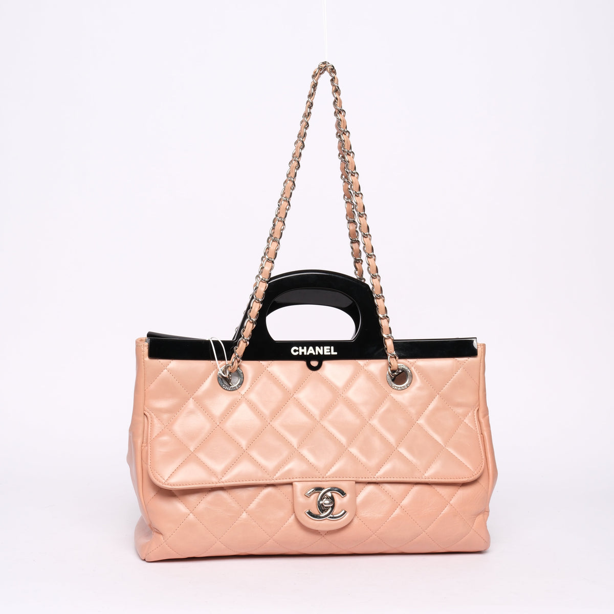 Chanel Beige Lambskin Quilted Acrylic Handle Delivery Flap