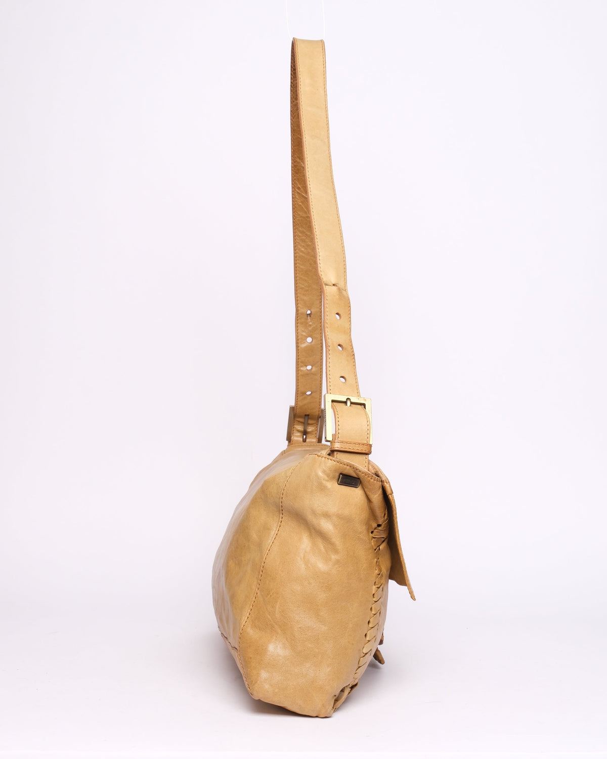 Fendi Beige Leather Stitch Jumbo Baguette