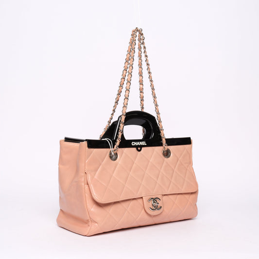 Chanel Beige Lambskin Quilted Acrylic Handle Delivery Flap