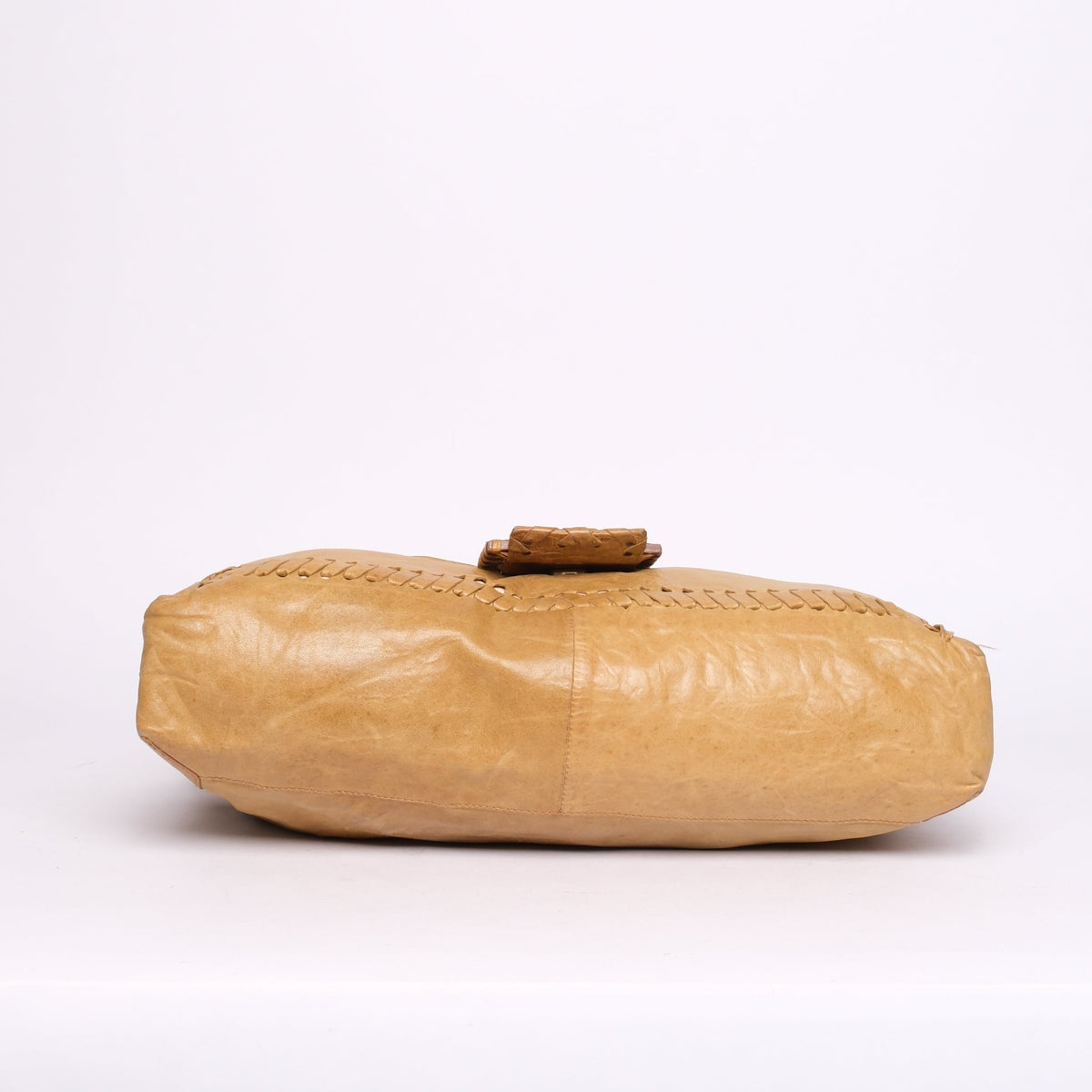 Fendi Beige Leather Stitch Jumbo Baguette