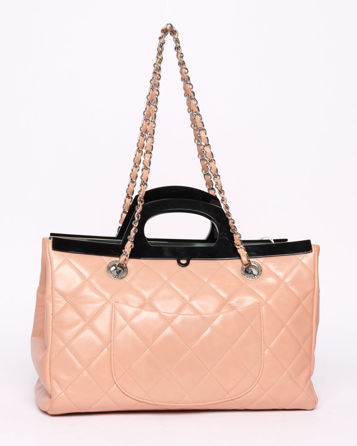 Chanel Beige Lambskin Quilted Acrylic Handle Delivery Flap