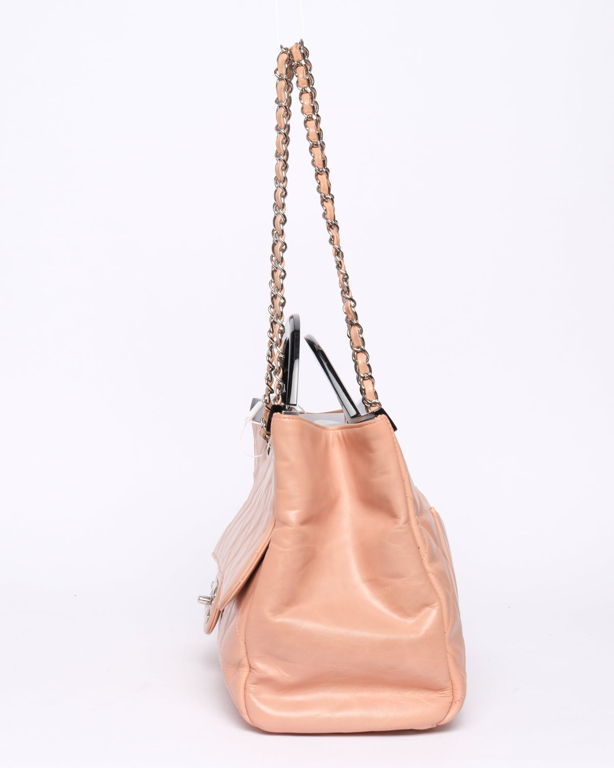 Chanel Beige Lambskin Quilted Acrylic Handle Delivery Flap