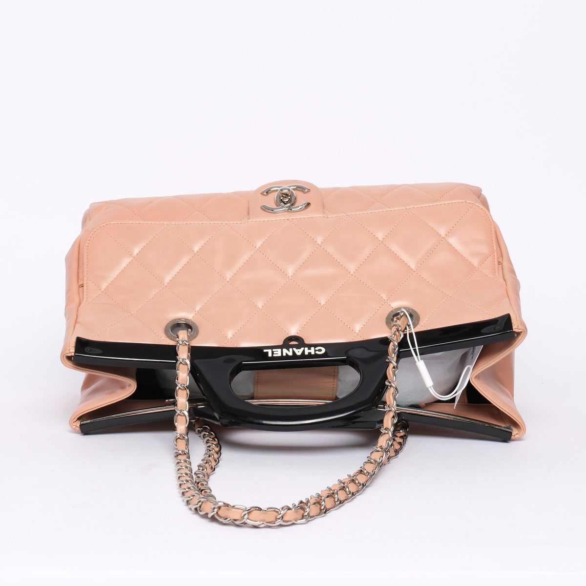 Chanel Beige Lambskin Quilted Acrylic Handle Delivery Flap