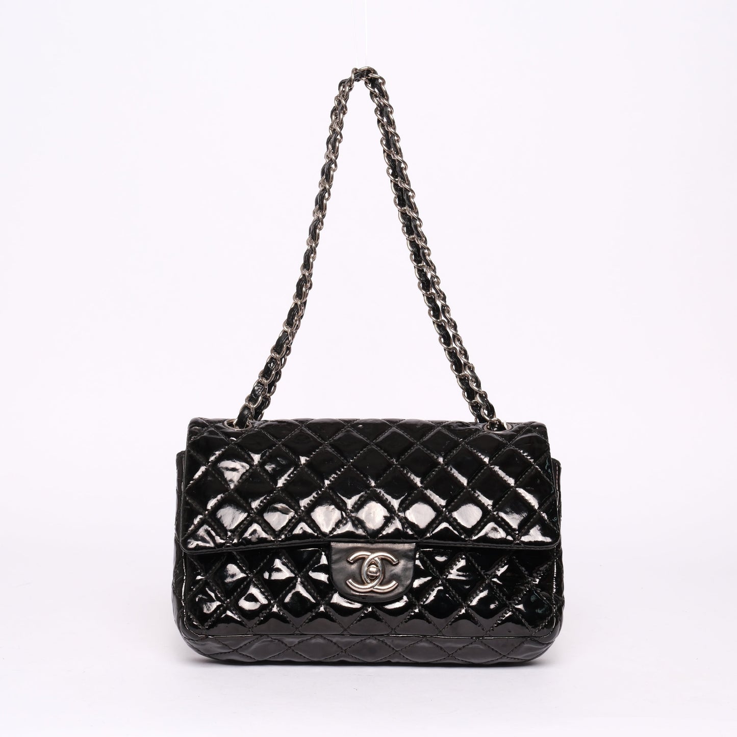 Chanel Black Patent Leather Double Flap Shoulder Bag