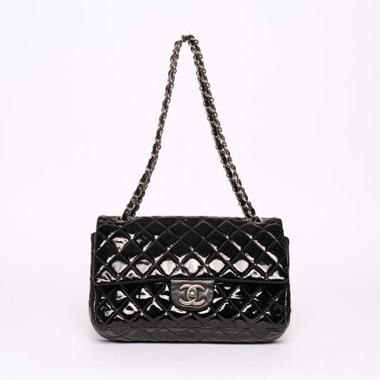Chanel Black Patent Leather Double Flap Shoulder Bag