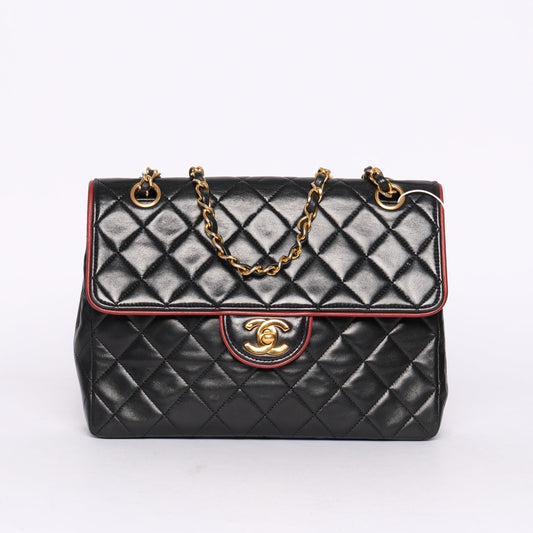 Chanel Black Vintage Flap w/ Red Piping Details 24K GPHW