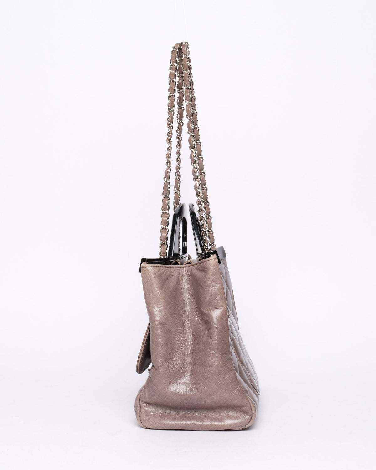 Chanel Gray Lambskin Quilted Acrylic Handle Delivery Flap