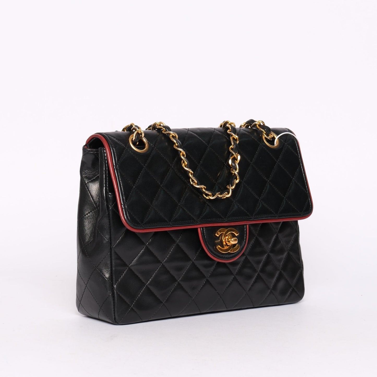 Chanel Black Vintage Flap w/ Red Piping Details 24K GPHW