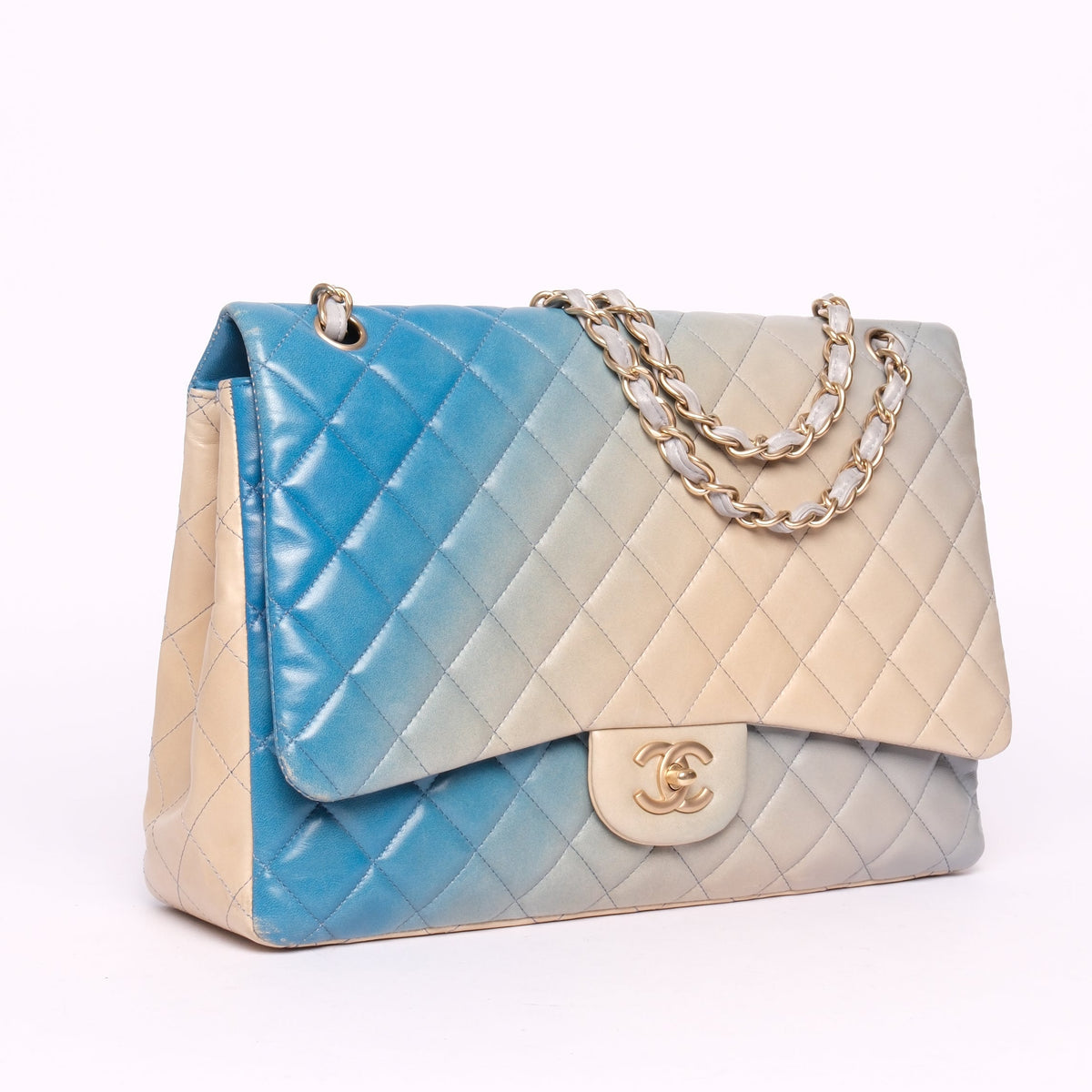 Chanel Blue Ombre Lambskin Leather Quilted Maxi Flap
