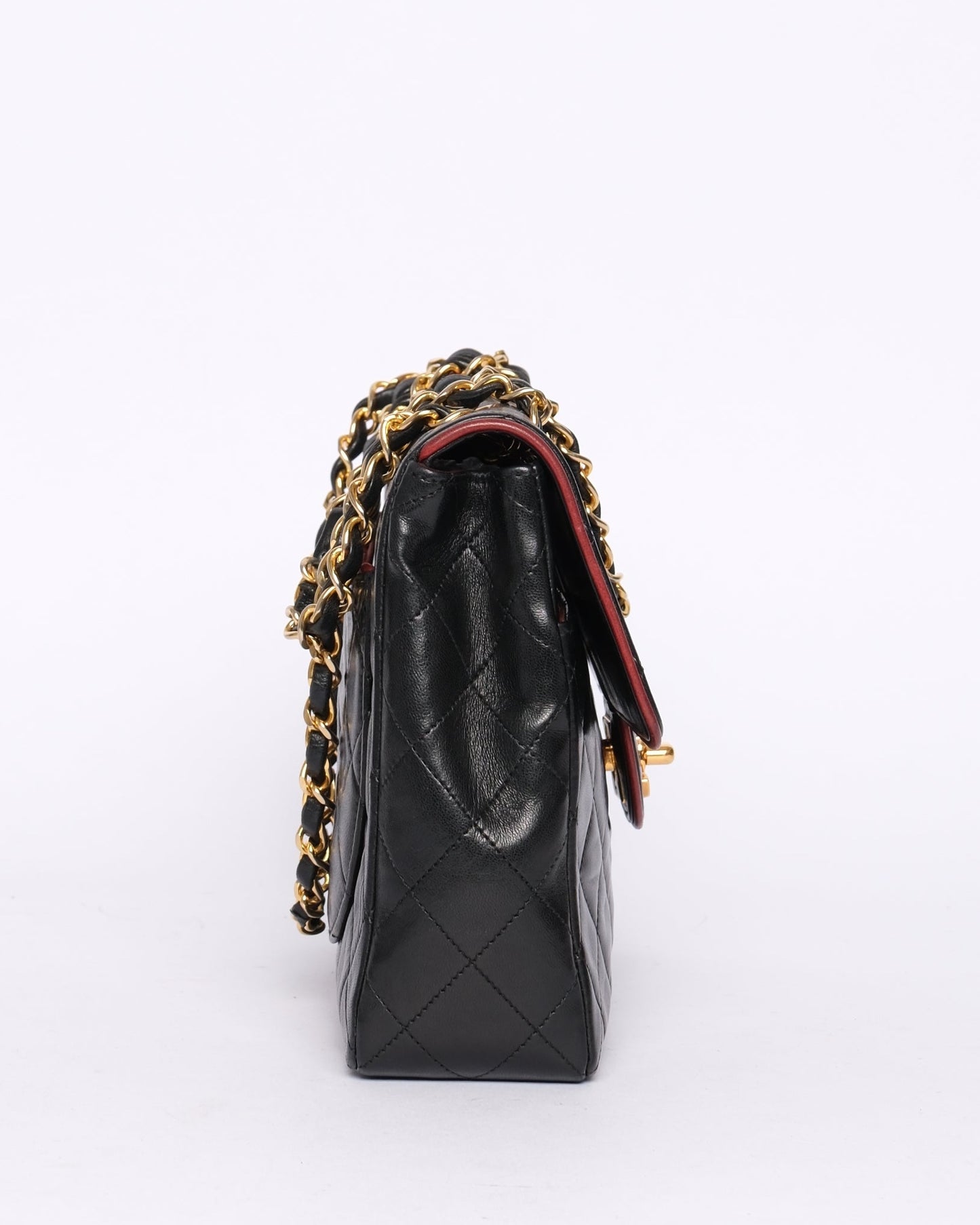 Chanel Black Vintage Flap w/ Red Piping Details 24K GPHW