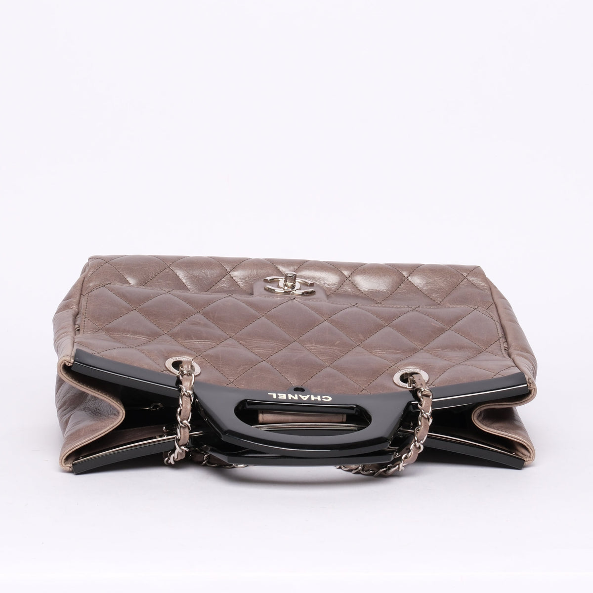 Chanel Gray Lambskin Quilted Acrylic Handle Delivery Flap
