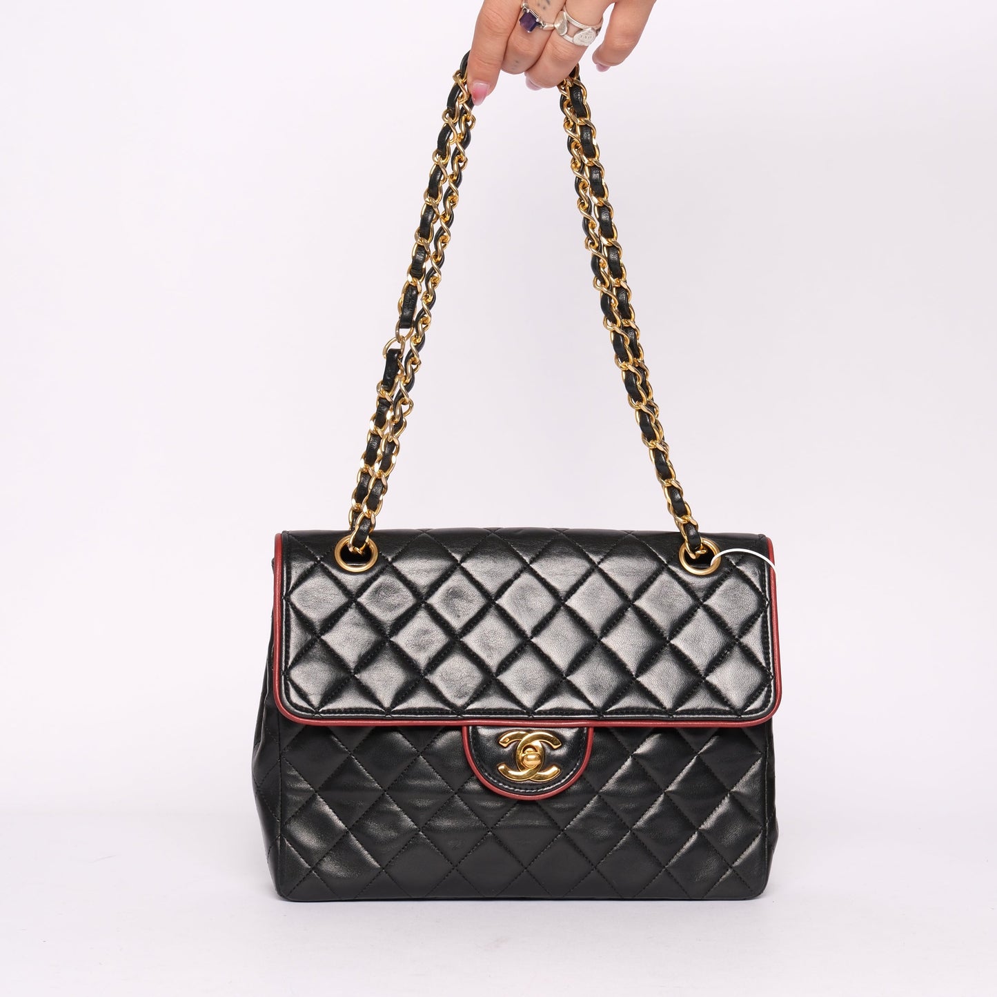 Chanel Black Vintage Flap w/ Red Piping Details 24K GPHW
