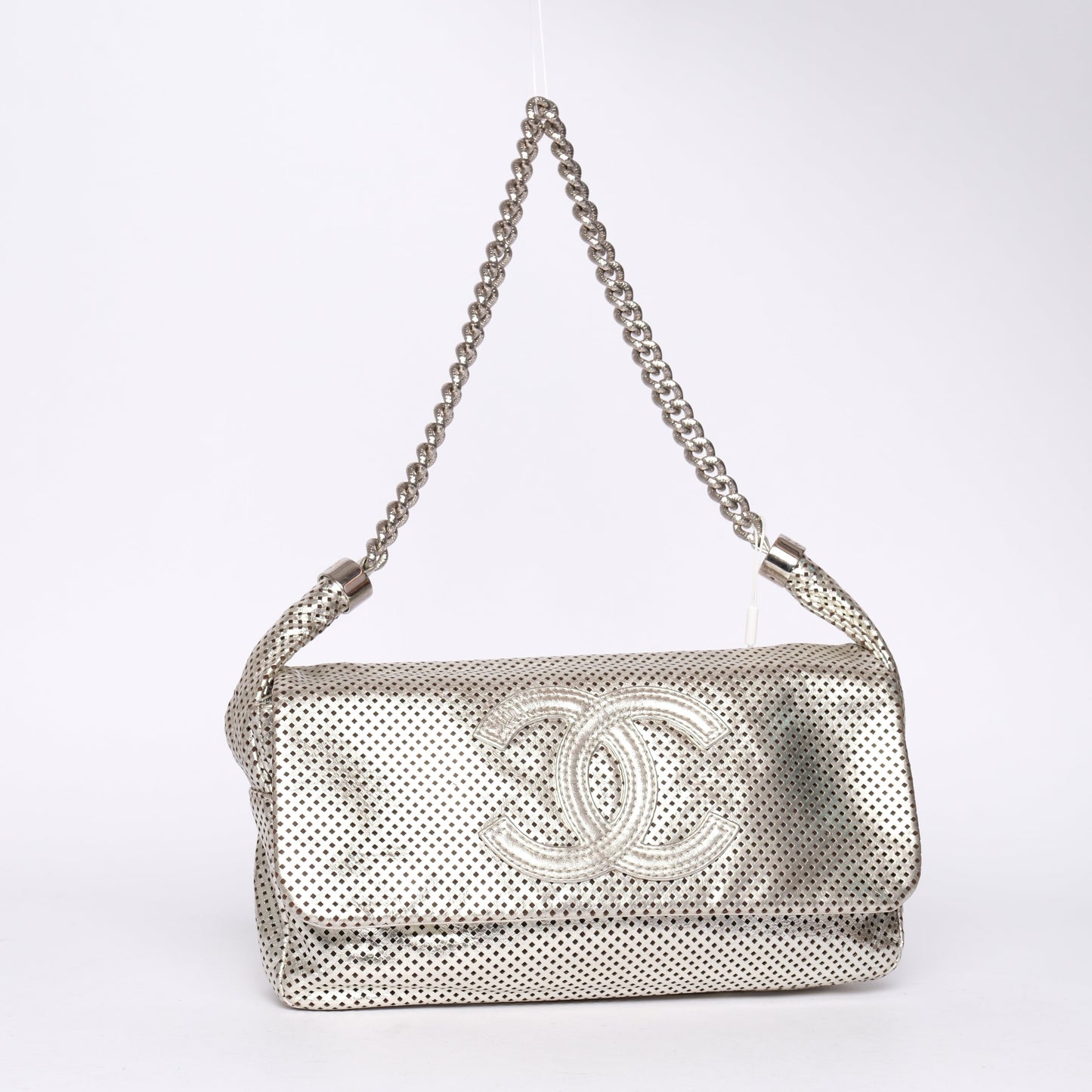 Chanel 2008 Silver Rodeo Drive Metallic Perforated Shoulder Bag