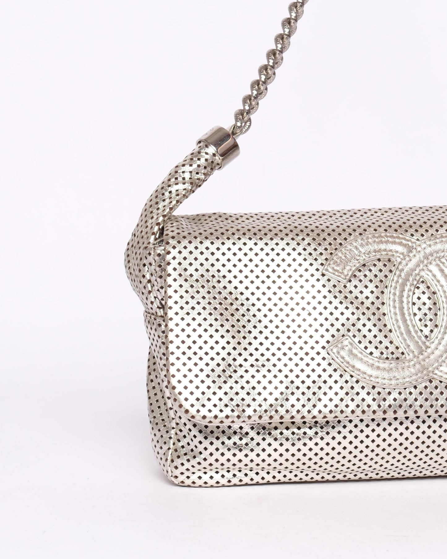 Chanel 2008 Silver Rodeo Drive Metallic Perforated Shoulder Bag