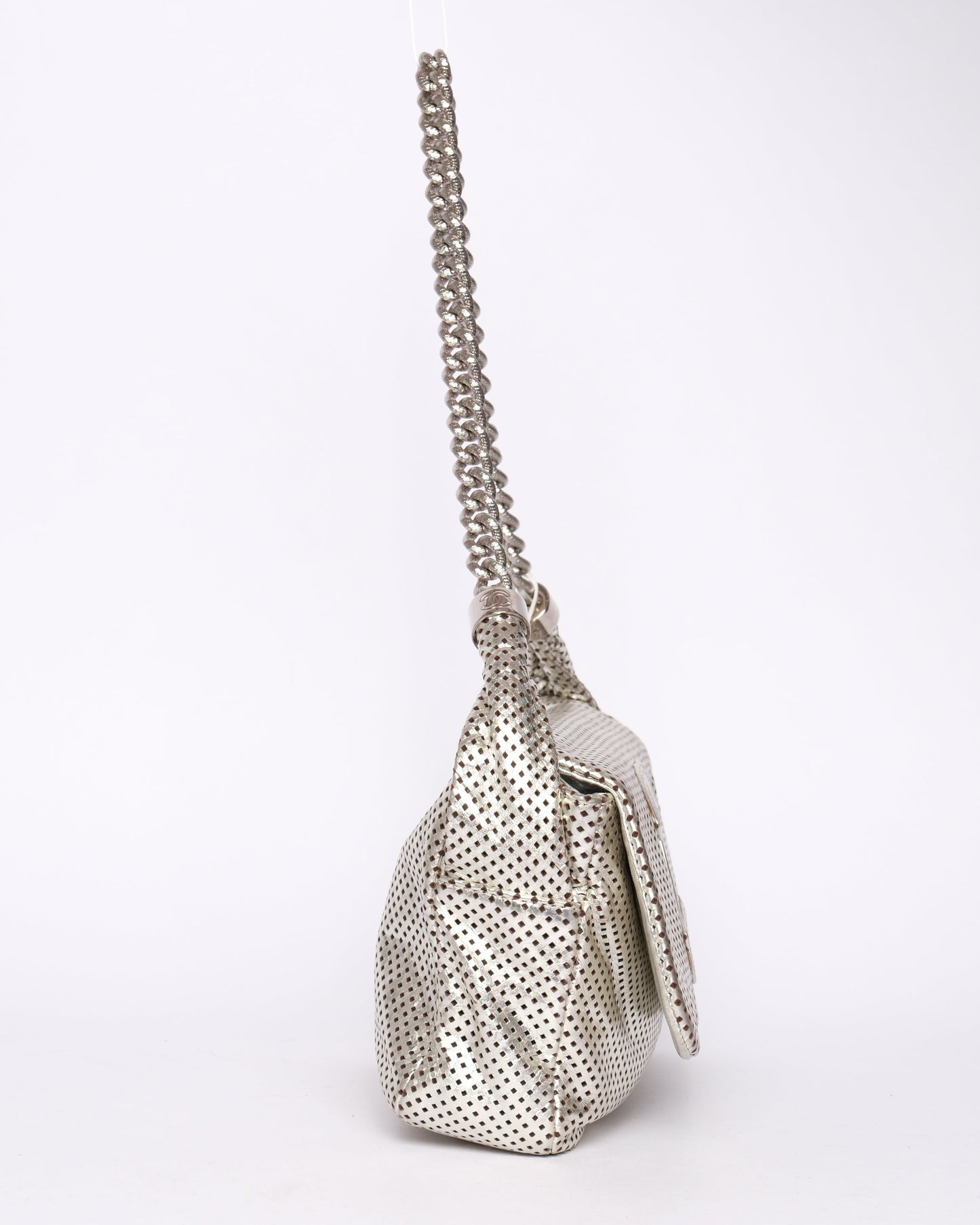 Chanel 2008 Silver Rodeo Drive Metallic Perforated Shoulder Bag