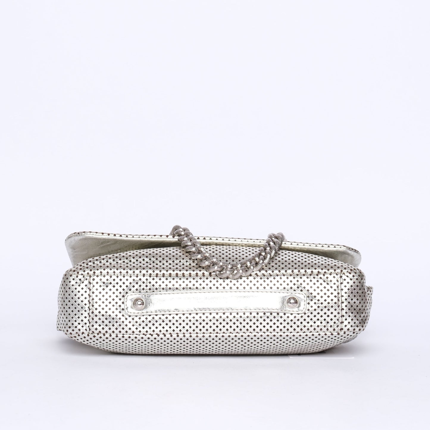 Chanel 2008 Silver Rodeo Drive Metallic Perforated Shoulder Bag