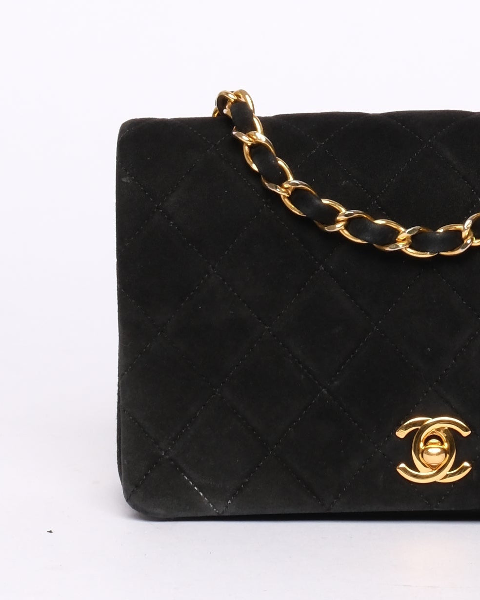 Chanel 24K GPHW Black Suede Mini Crossbody Bag