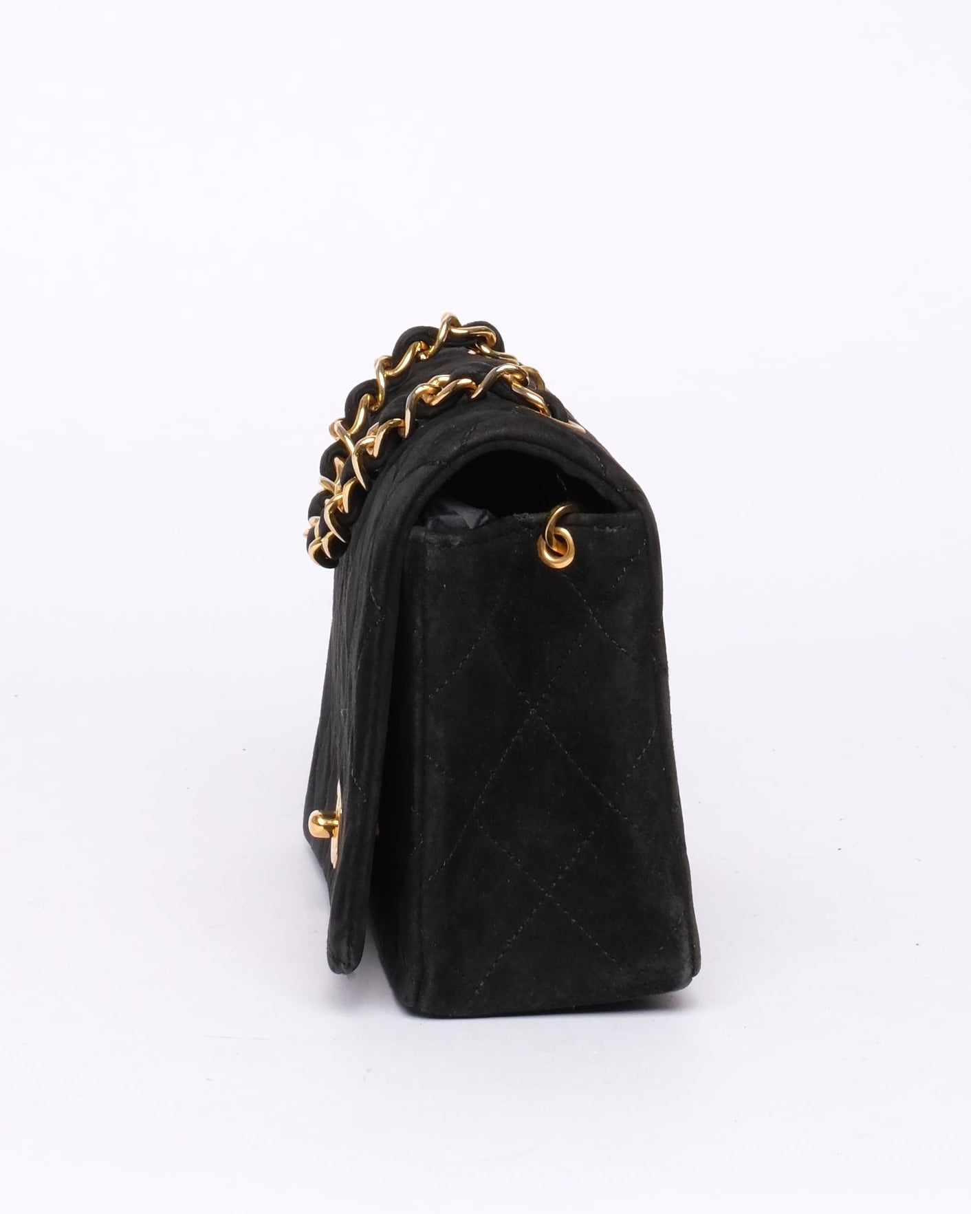 Chanel 24K GPHW Black Suede Mini Crossbody Bag