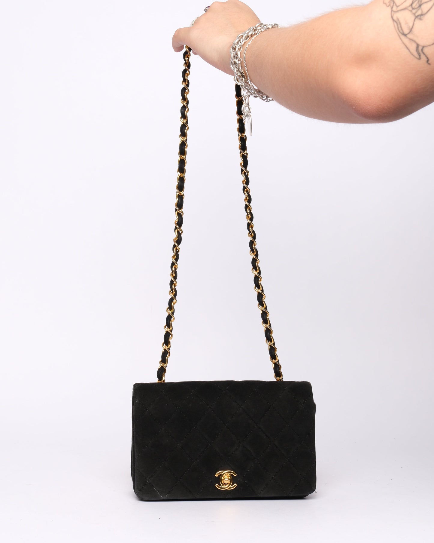 Chanel 24K GPHW Black Suede Mini Crossbody Bag