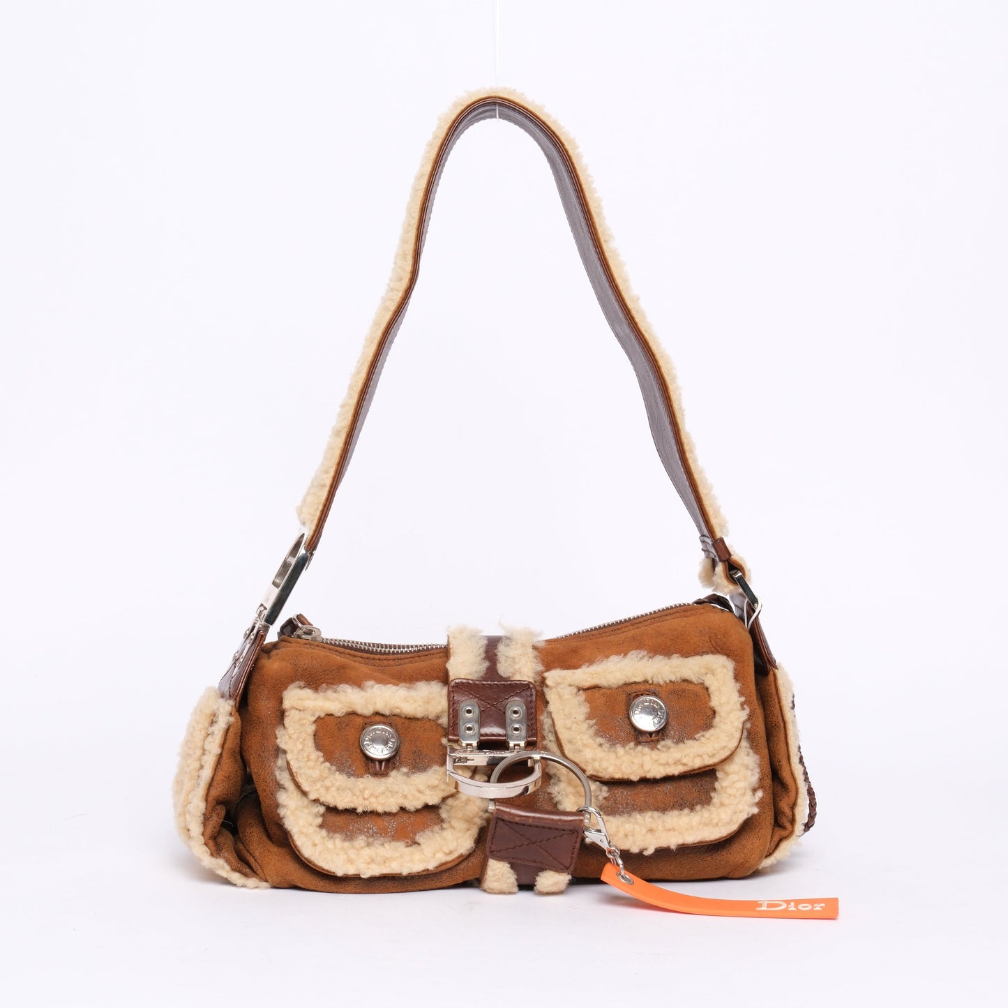 Christian Dior Brown Shearling Flight Shoulder Bag