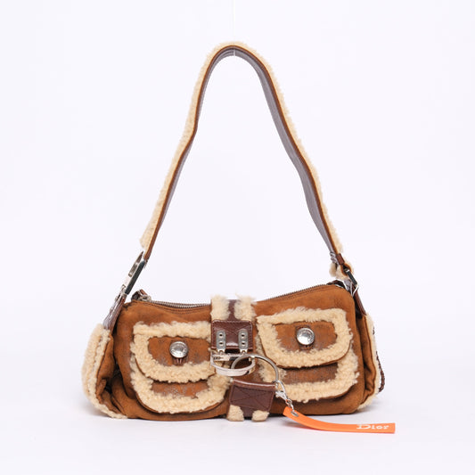 Christian Dior Brown Shearling Flight Shoulder Bag
