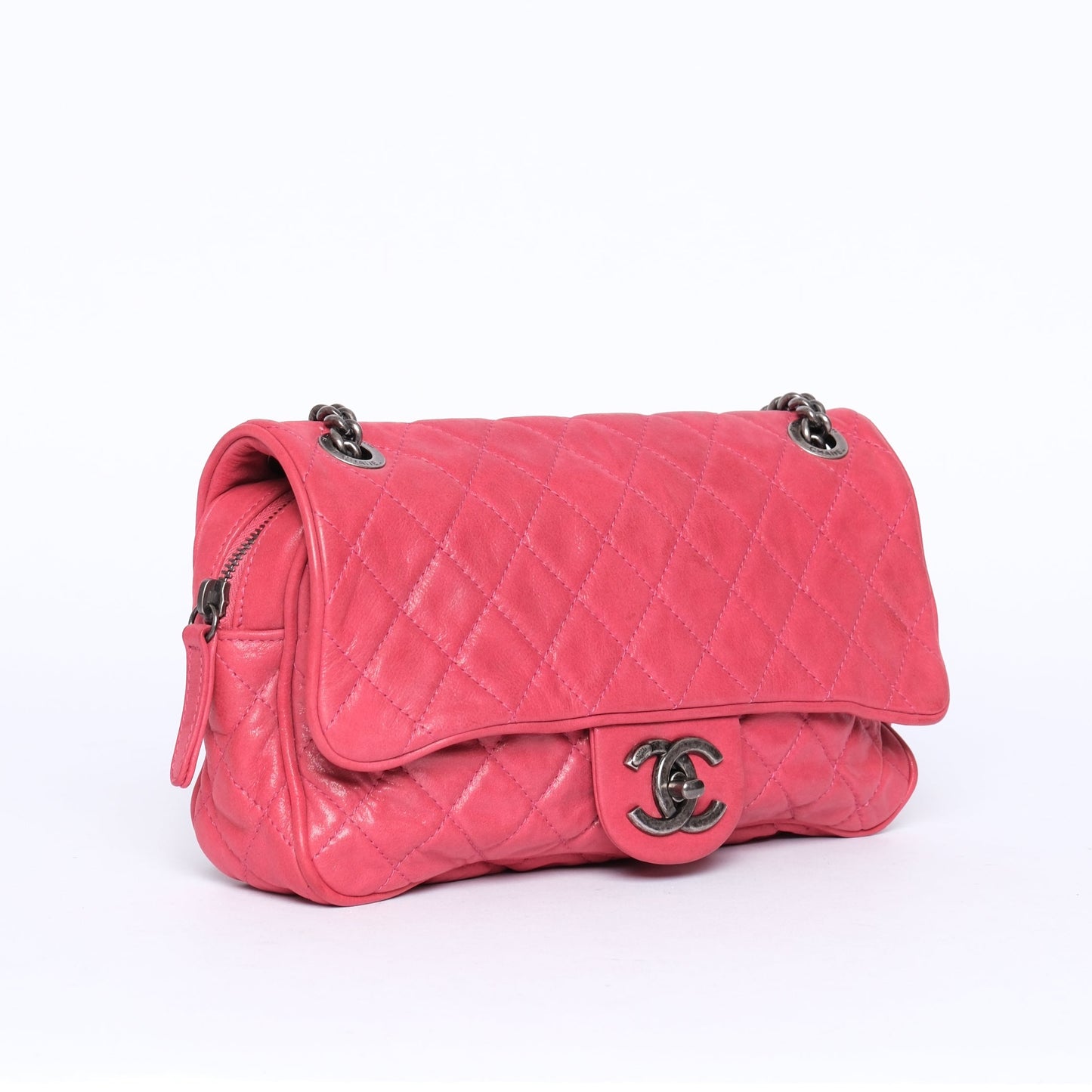 Chanel Fuschia Pink Iridescent Calfskin Leather Shiva Flap Bag