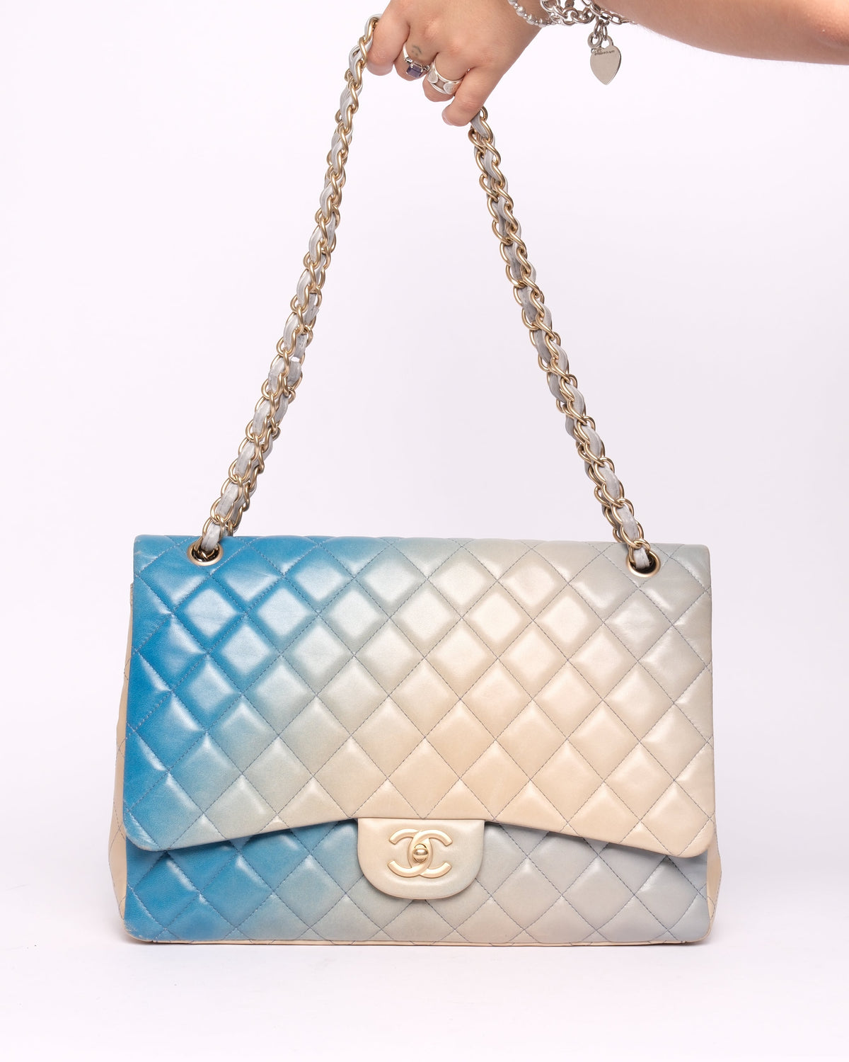 Chanel Blue Ombre Lambskin Leather Quilted Maxi Flap