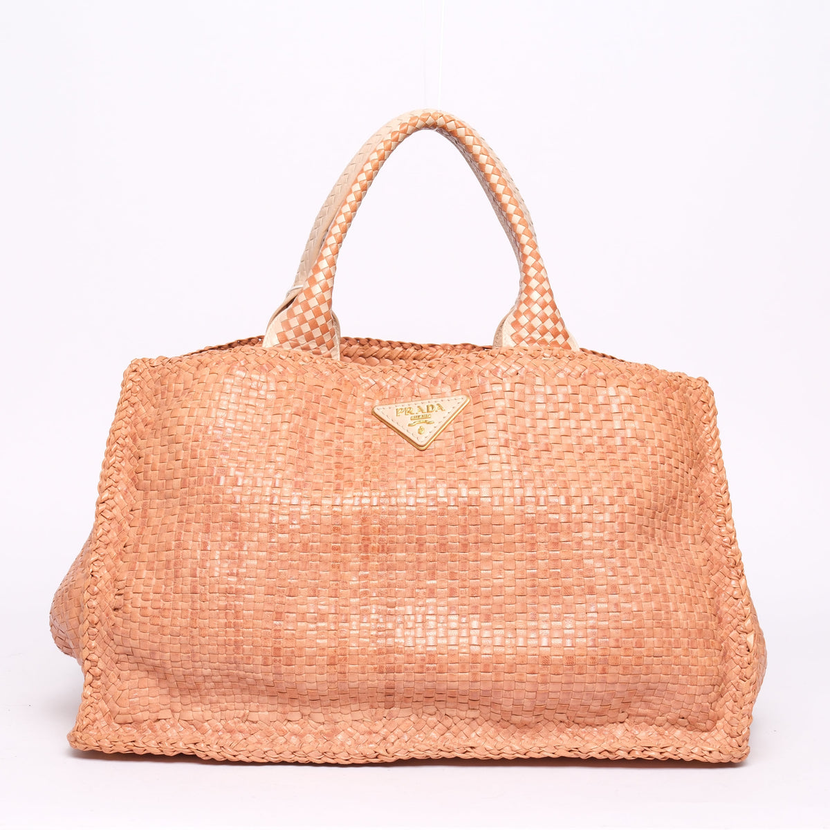 Prada Tan Woven Leather Canapa Tote Bag