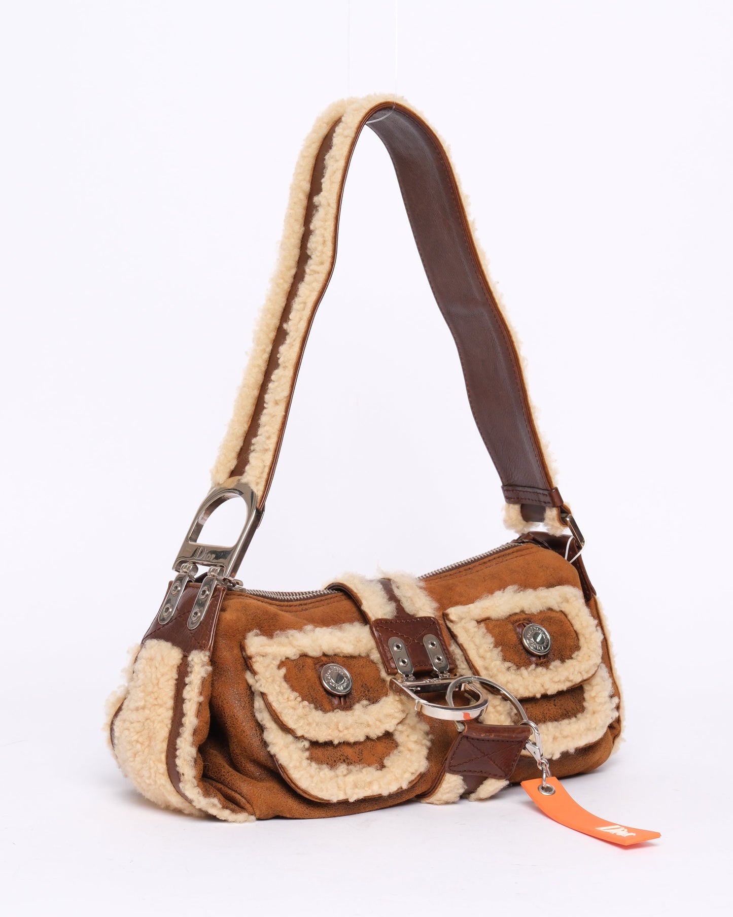 Christian Dior Brown Shearling Flight Shoulder Bag