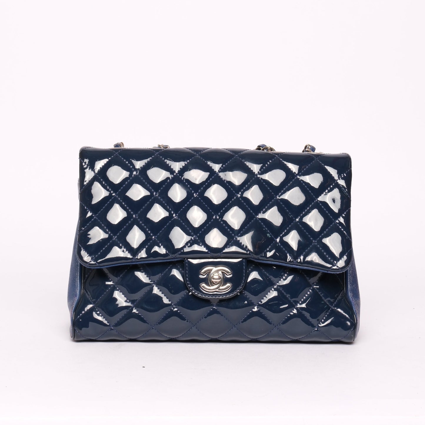 Chanel Blue Patent & Lambskin Leather Interwoven Chain Flap Shoulder Bag