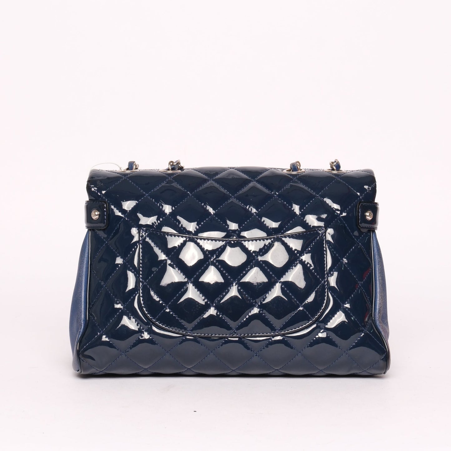 Chanel Blue Patent & Lambskin Leather Interwoven Chain Flap Shoulder Bag