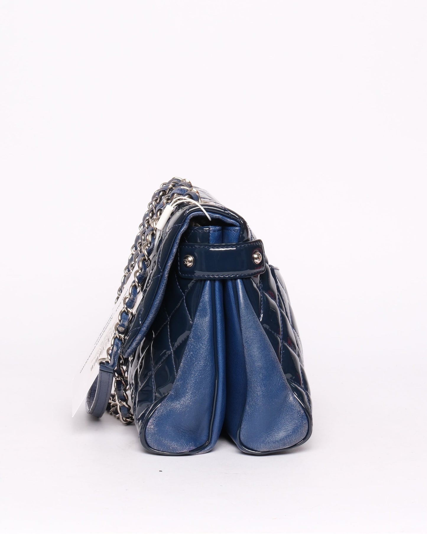 Chanel Blue Patent & Lambskin Leather Interwoven Chain Flap Shoulder Bag
