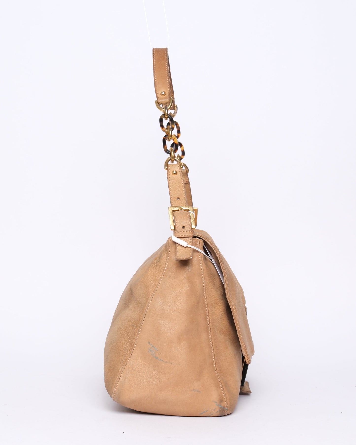 Fendi Brown Leather Jumbo Burl Wood Mamma Baguette