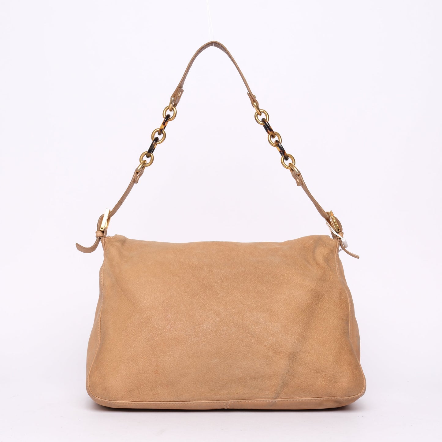 Fendi Brown Leather Jumbo Burl Wood Mamma Baguette
