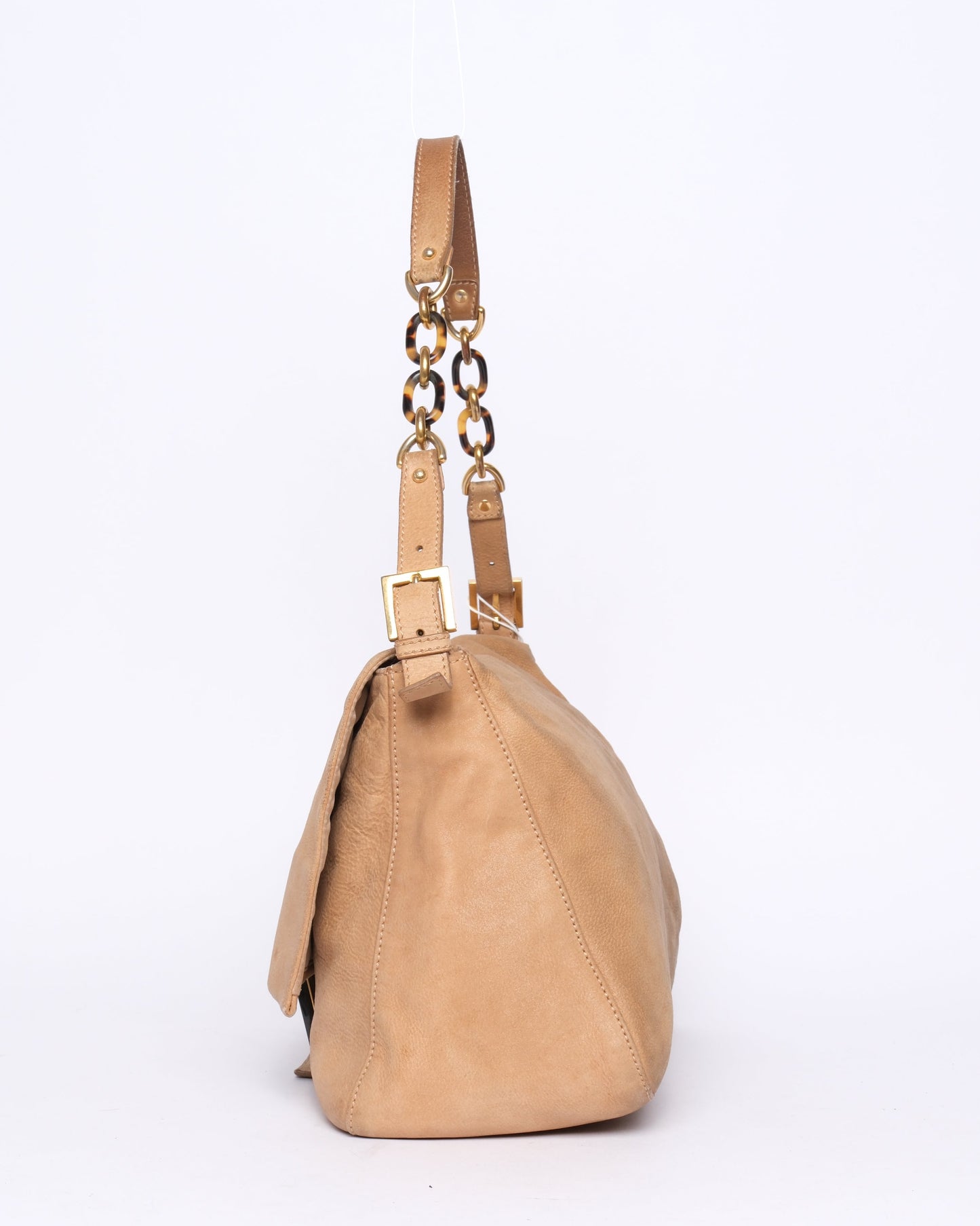 Fendi Brown Leather Jumbo Burl Wood Mamma Baguette