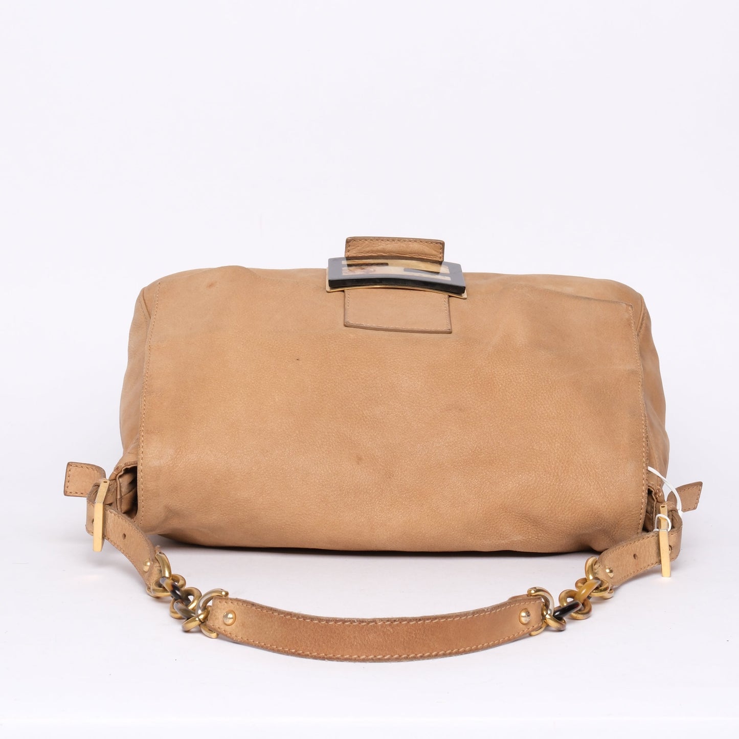 Fendi Brown Leather Jumbo Burl Wood Mamma Baguette