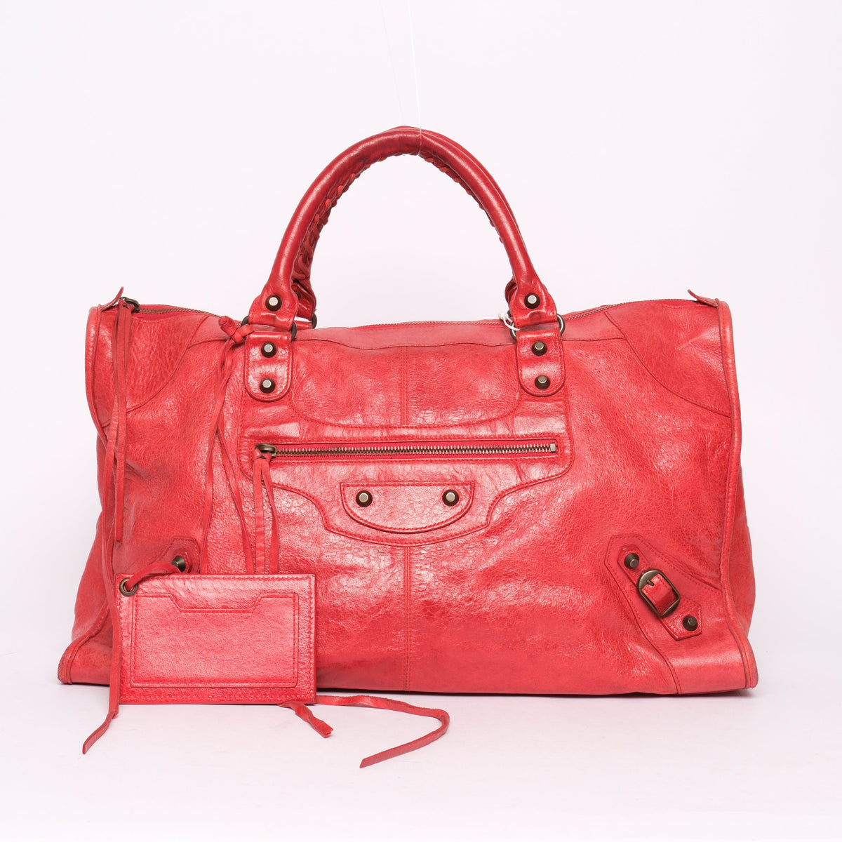 Balenciaga Red Leather Work Tote Bag w/ Bronze Hardware